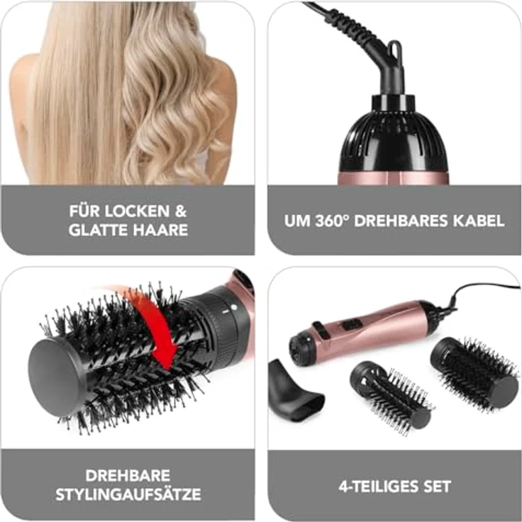 "VITALmaxx Elektrohaarbürste 3 Aufsätze anthrazit/rosegold 1200W Hair Curler Locken Styler Lockenstab 3 Heizstufen Kaltluftfunktion" – Bild 4