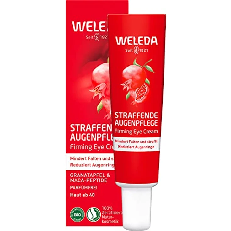 WELEDA Bio Straffende Augenpflege - Naturkosmetik Natural Anti Aging Augencreme mit Granatapfelsamenöl & Maca-Peptiden. Augenpflege mindert Falten & Augenringe. Strafft die Haut um die Augen (1x12ml) – Bild 1
