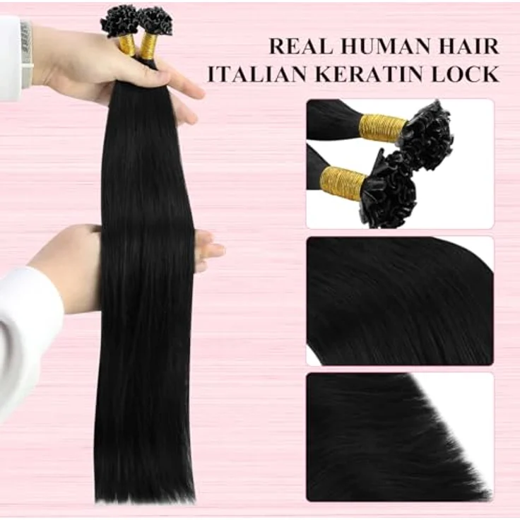 YoungSee U Tip Haarverlängerungen, Echthaar Schwarz 40 cm, Keratin Bondings für müheloses Volumen und natürliche Integration, 50g – Bild 3