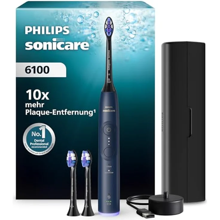 Philips Sonicare 6100 HX7403/07, Wiederaufladbare Schallzahnbürste für Erwachsene, 31.000 Bewegungen/Minute, Drucksensor, Blau, mit Reiseetui – Bild 1
