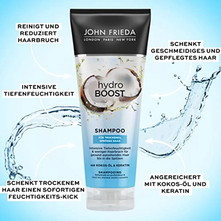 John Frieda Hydro Boost Shampoo - Inhalt: 250 ml - Haartyp: trocken, spröde - Intensive Tiefenfeuchtigkeit – Bild 3