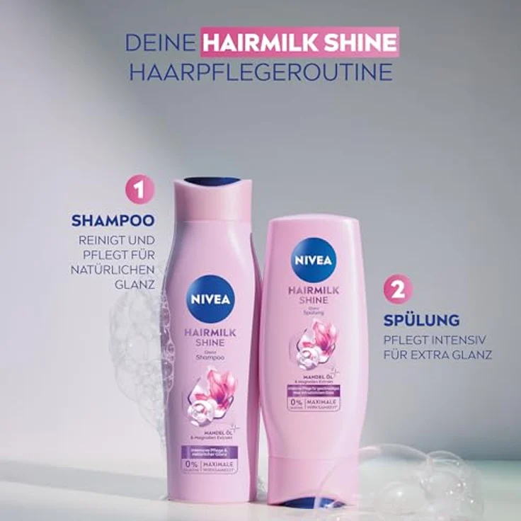 NIVEA Hairmilk Shine Glanz Spülung, 200 ml Conditioner für trockenes Haar mit Mandelöl und Magnolien-Extrakt, vegan und silikonfrei – Bild 4