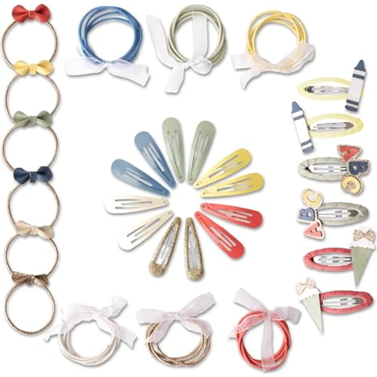 Papierdrachen 48-teiliges Set Haarspangen und Haargummis, langlebig und robust mit Glitzer und Stoffbezug, für lange und feine Haare, Schul-Applikationen in bunten Farben – Bild 1