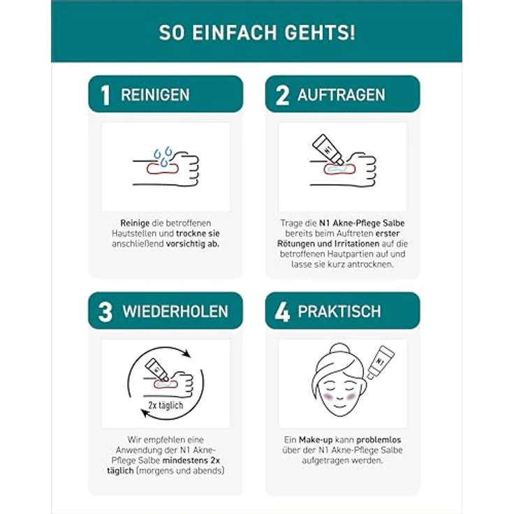 N1 Akne Pflege Salbe 30 ml - Getönte Pickel Creme - Antibakteriell, verfeinert das Hautbild - Auch für empfindliche Haut - Akne Creme Gesicht, Acne – Bild 3