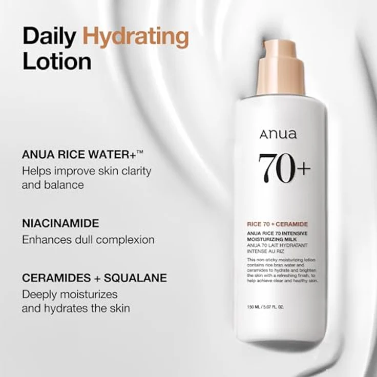 ANUA Rice 70 Intensive Moisturizing Milk, Hydratisierende Gesichtslotion mit Niacinamid und Ceramiden, für alle Hauttypen, 150ml – Bild 3