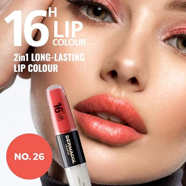 Dermacol 16H Lip Colour, langlebiger, glänzender Lippenstift, Farbton 26, 2x4 ml, mit Vitamin E und Bienenwachs für optimale Lippenpflege – Bild 4