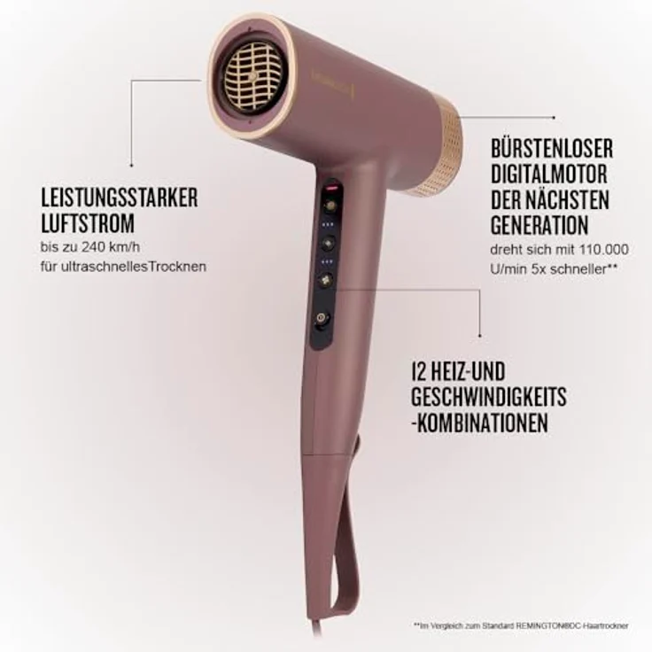 Remington AIRvive™ Haartrockner EC8930, leiser Digitalmotor, 2 Aufsätze, Ionic Air & Anti-Frizz Technologie, 12 Heiz- und Geschwindigkeitsstufen, leicht & kompakt – Bild 3