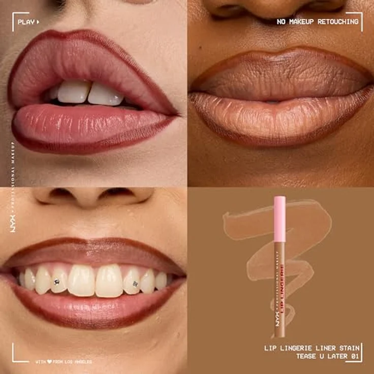 NYX Professional Makeup Lip Lingerie Lipliner Stain, wasserfester & wischfester Präzisions-Lipliner, langanhaltender Nude-Stain, Farbe: Tease U Later – Bild 3