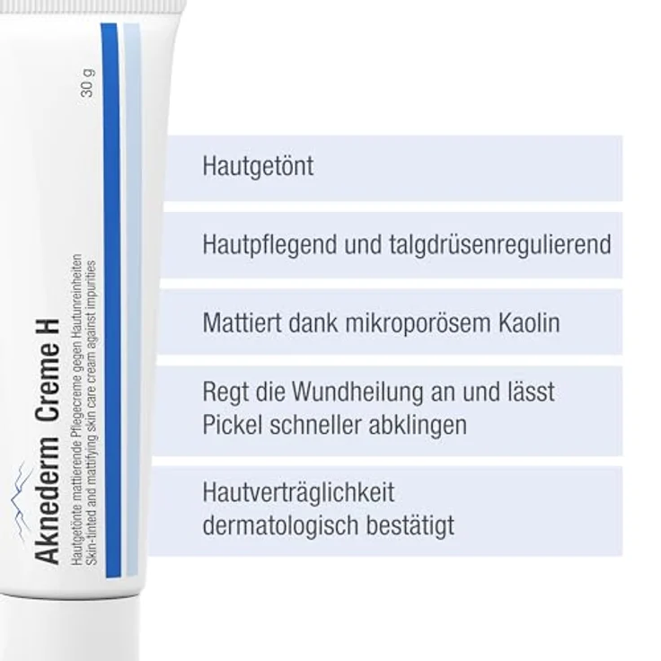 AKNEDERM Creme H 2x30g - Hautgetönte Gesichtscreme kaschiert Pickel & Rötungen - Talgregulierende Tagescreme ohne Parfüm – Bild 2