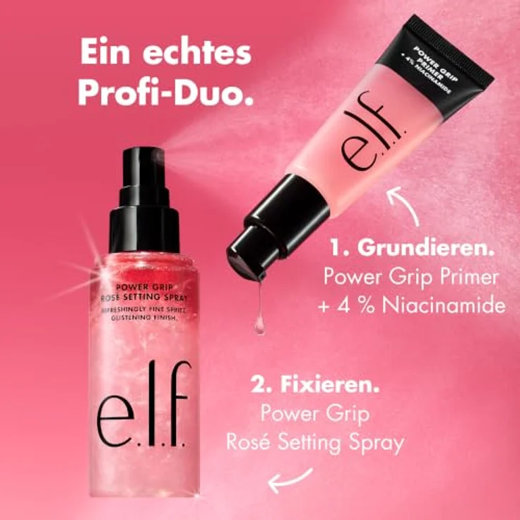 e.l.f. Power Grip Rosé Setting Spray, Zwei-Phasen-Fixierspray mit Niacinamid für langen Halt und schimmerndes Finish, vegan und tierversuchsfrei – Bild 5