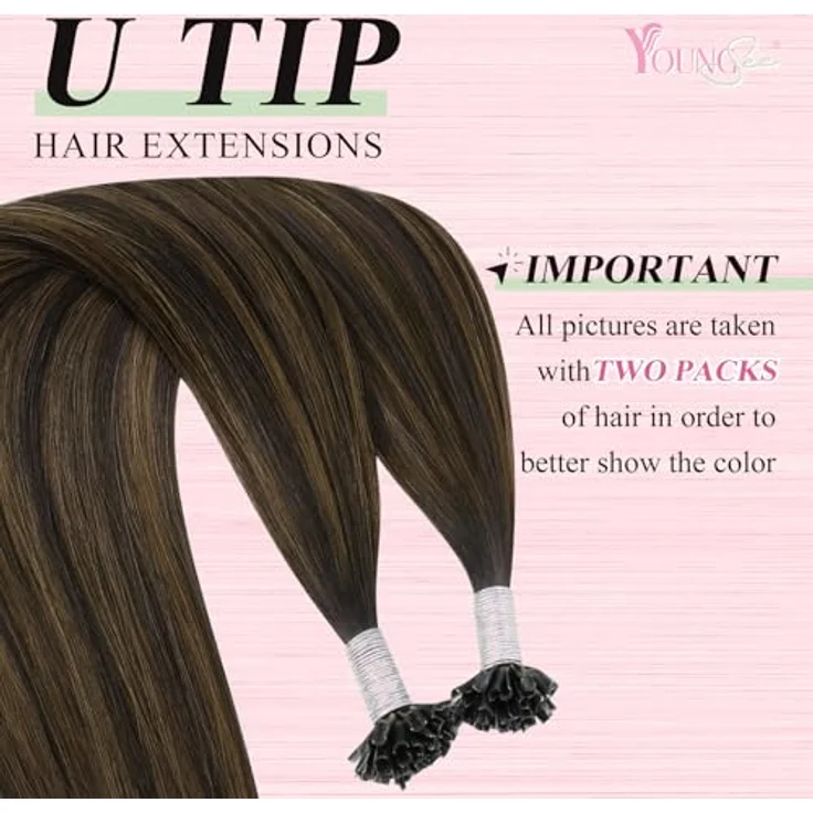YoungSee Echthaar Ombre Bonding Extensions 40cm, Dunkelbraun und Mittelbraun, Keratin Hot Fusion Utip, 50g – Bild 2
