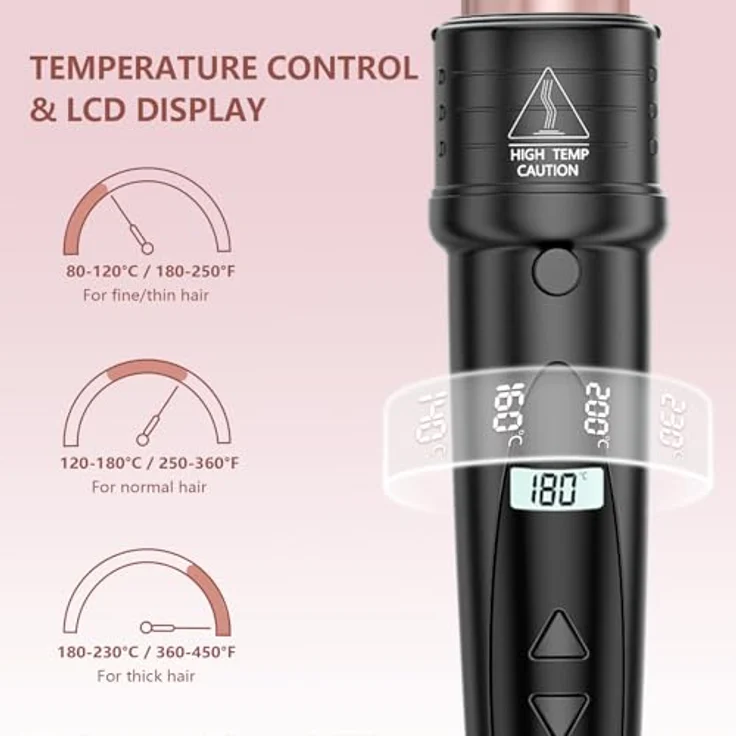 NWOUIIAY 6 in 1 LCD Lockenstab Set, Keramische Beschichtung, Temperatur einstellbar, mit Handschuhen, für große und kleine Locken – Bild 2