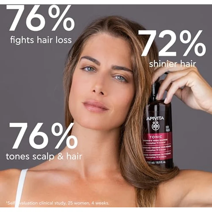 Apivita Tonic Shampoo für Frauen mit schütterem Haar 500 ml - Fördert gesundes Haarwachstum, Stärkt, Gibt Volumen - Bekämpft Haarausfall mit Patentiertem Hippophae Tonic Komplex, Lorbeer & Propolis – Bild 4