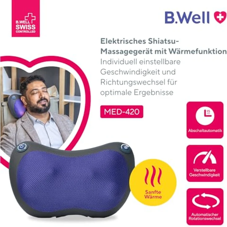 B.Well MED-420, Elektrisches Massagegerät mit Shiatsu-Funktion und Heizung, grau – Bild 2