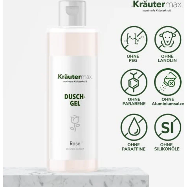 Kräutermax. Rose Duschgel mit Damascena Rosenöl auch als Shampoo mit Rosenduft, 250 ml – Bild 2