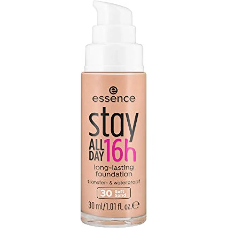 essence stay ALL DAY 16h long-lasting Foundation, Make Up, wischfest, wasserfest, Nr. 30 Soft Sand, nude, für Mischhaut, langanhaltend, mattierend, matt, vegan, ölfrei, wasserfest (30ml) – Bild 1