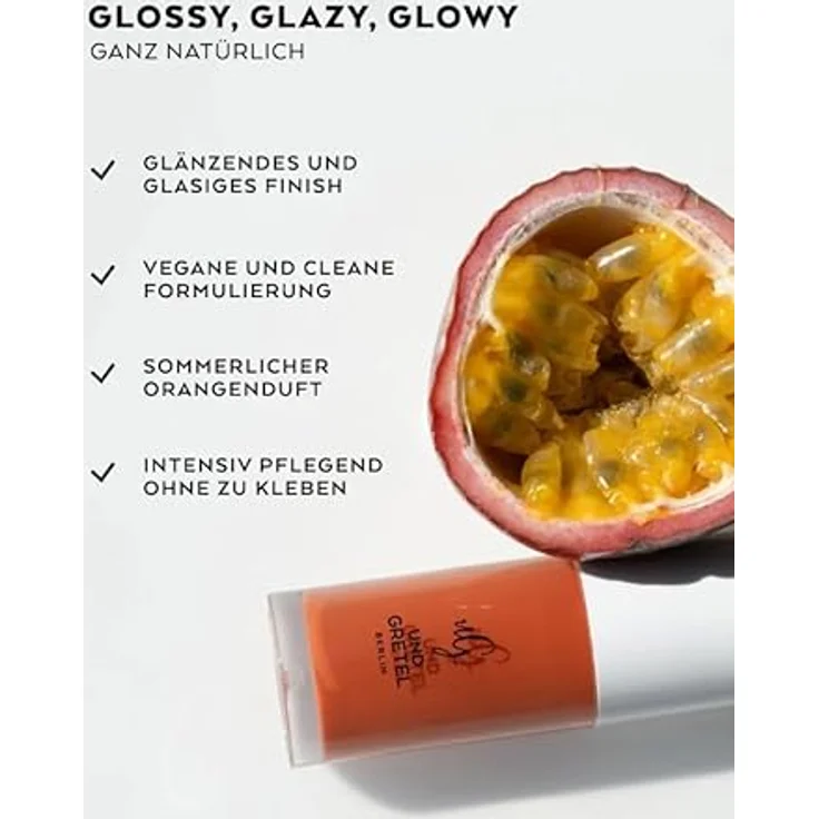 UND GRETEL GLIZ Lipgoss Lip Oil 03 Studio 54, hochglänzendes Lippenöl in vibrantem Orange, nährend, vegan, 8,5 ml – Bild 4