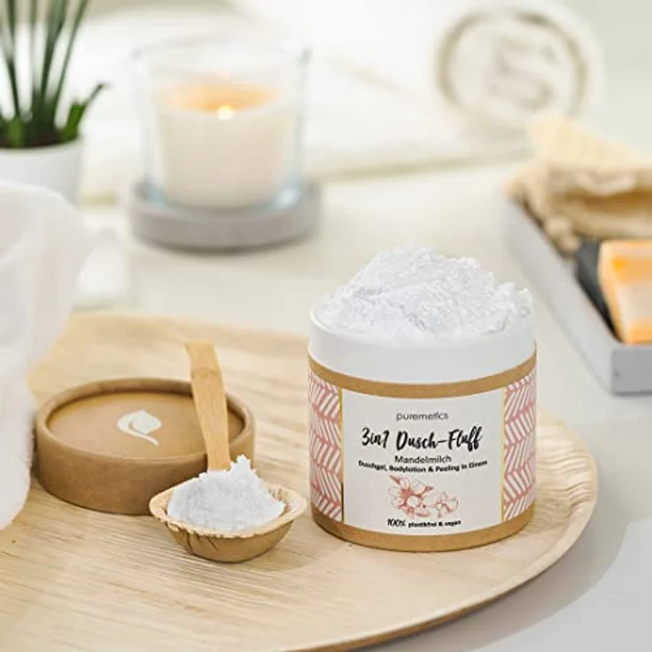Puremetics 3 in 1 Duschfluff mit Meersalzpeeling Mandelmilch 250 g – Bild 4