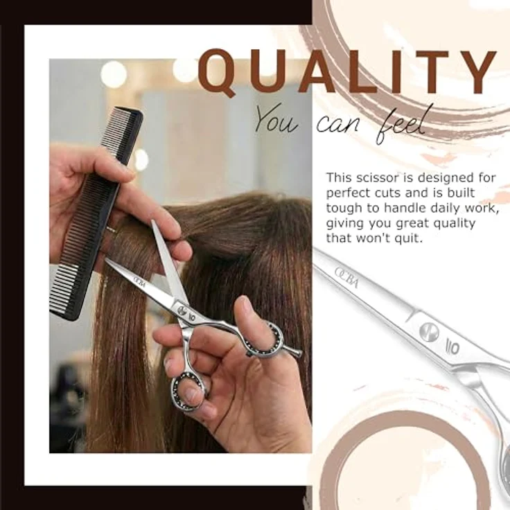 OCBA 6 Zoll Friseurschere, Professionelle Haarschneideschere aus rostfreiem Edelstahl mit ergonomischem Design, Silber – Bild 5