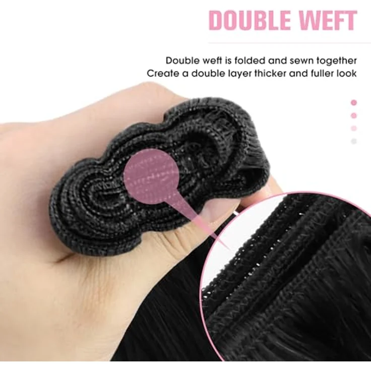 YoungSee Echthaar Tressen, Schwarz, 55 cm Weft Extensions, 100g, verwicklungsresistent und leicht anzupassen – Bild 5