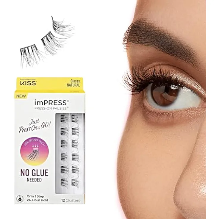 KISS imPRESS Just Press & GO ! knotenfreie Bündel mit selbstklebenden Wimpern Classy Natural 12 St.