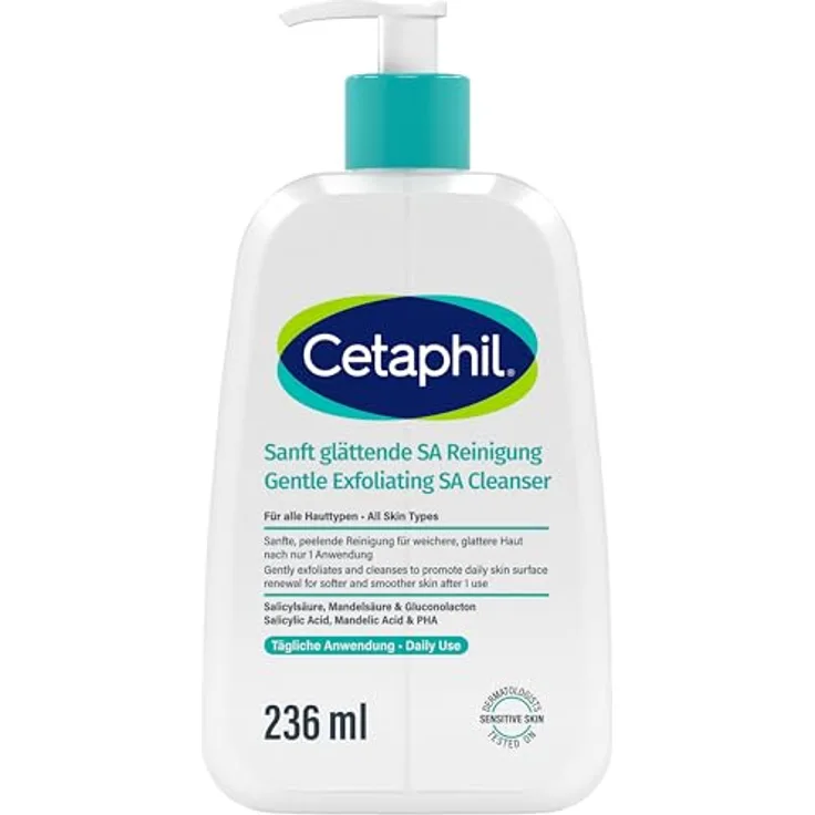 Cetaphil Sanft Glättende SA Reinigung für Gesicht und Körper, 236ml, bei trockener und zu Unreinheiten neigender Haut, mit Salicylsäure, pH-hautneutral, Duftstofffrei