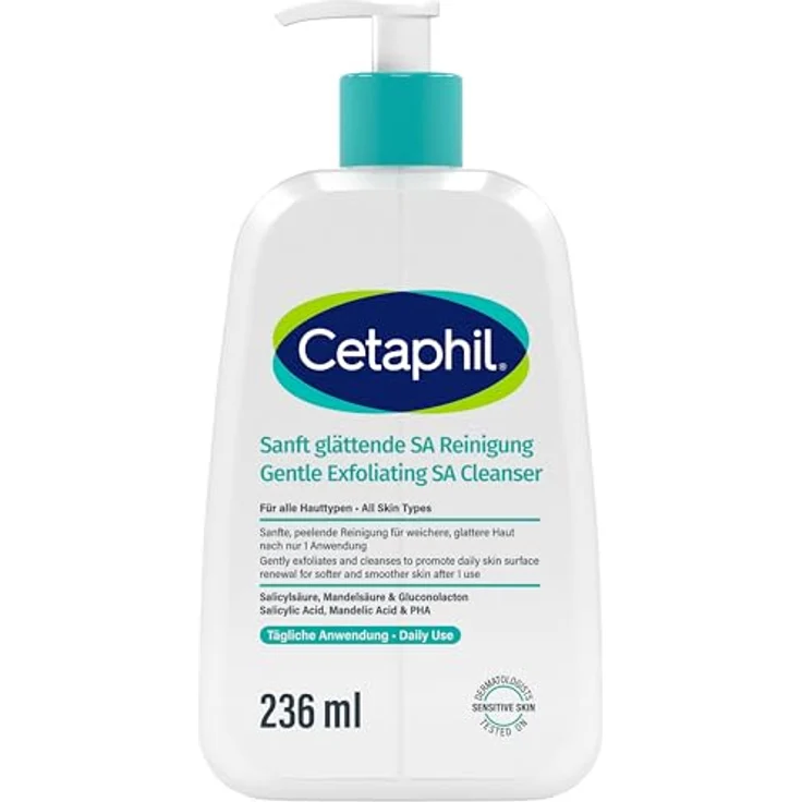 Cetaphil Sanft Glättende SA Reinigung für Gesicht und Körper, 236ml, bei trockener und zu Unreinheiten neigender Haut, mit Salicylsäure, pH-hautneutral, Duftstofffrei – Bild 1