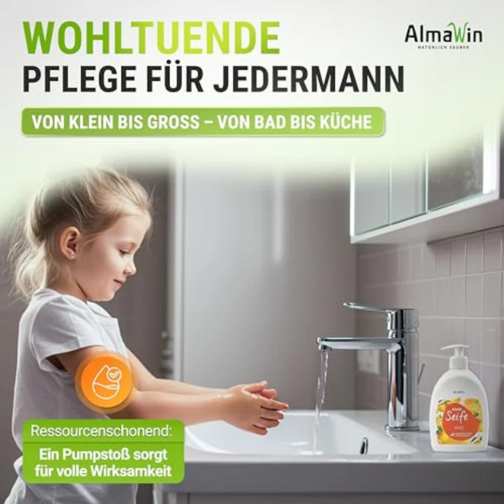 AlmaWin® Handseife flüssig mit Orangen-Duft [500ml] - Vegane Flüssigseife für sanfte Hand- und Körperpflege - Praktischer Spender - Hautmild und natürlich – Bild 5