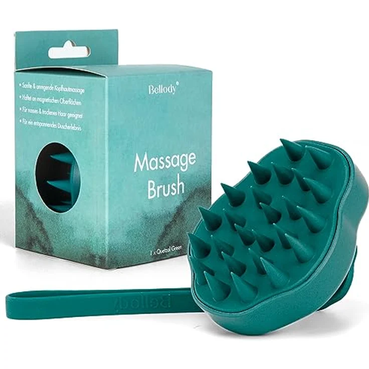 Bellody® Original Kopfhaut Massagebürste für Massage und Stimulation des Haarwachstums, Quetzal Green, mit integriertem Magnet und sanften Borsten für nasse & trockene Haare – Bild 1