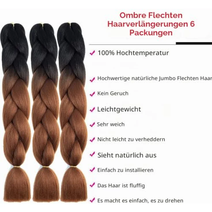Shangxiu Braids Extensions 24" Braun, 6 Packs Hitzebeständige Haarverlängerungen zur individuellen Frisurgestaltung – Bild 3
