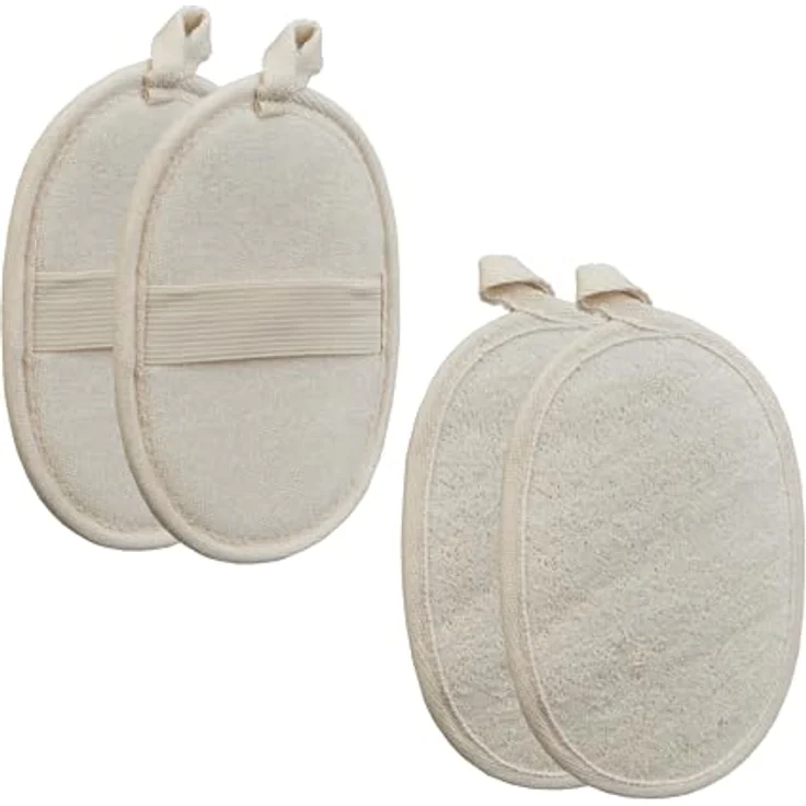 relaxdays Hautpflegeschwamm Luffaschwamm 4er Set, natürliche Duschschwämme aus Luffa in Beige für sanfte Hautreinigung – Bild 1