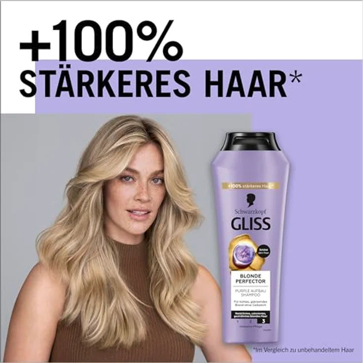 Gliss Blonde Perfector Purple Shampoo (250 ml), Anti-Gelbstich-Shampoo mit Peptiden & Blaubeer-Extrakt für blondes Haar – Bild 5