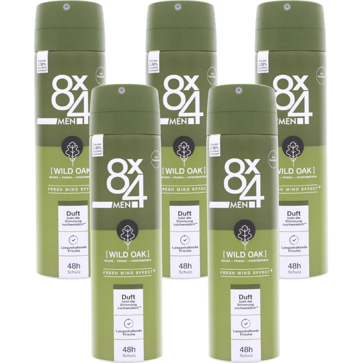 8x4 Men Wild Oak, 48h Anti-Transpirant Spray mit maskulin-holzigem Duft, 5er Pack, je 150ml