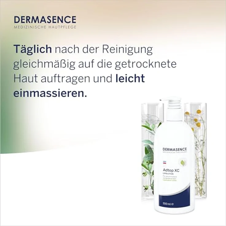 DERMASENCE Adtop XC Lipidlotion, 500 ml - Intensiv rückfettende Lotion für extrem trockene Haut - Mit Lipohydrol-Effekt, schützendem Squalan und beruhigendem Johanniskraut-Extrakt - Parfümfrei, vegan – Bild 5