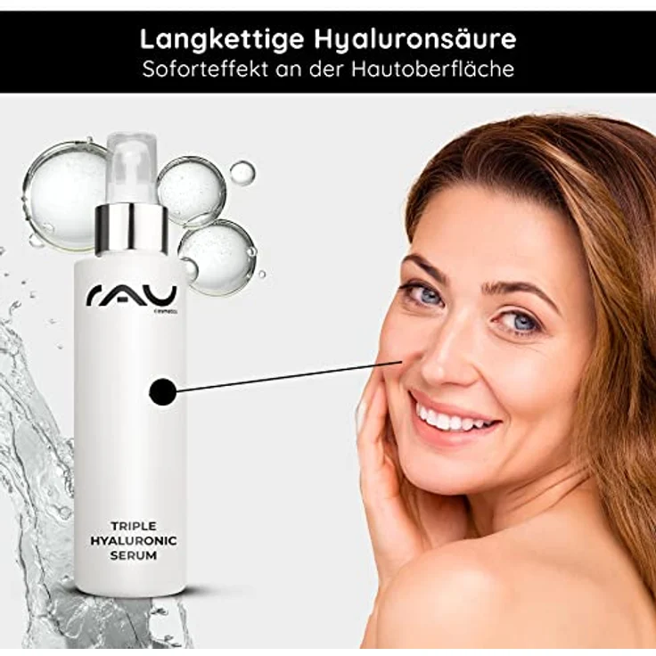 RAU Cosmetics Hyaluron Serum Hochdosiert - Triple Hyaluronic Serum 100 ml - Feuchtigkeitsboost mit 3 Hyaluronsäuren & Kaktusfeigen Extrakt - Anti-Aging Serum – Bild 3