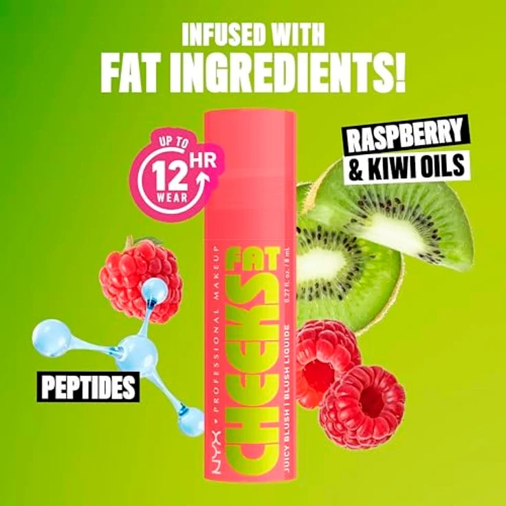 NYX Professional Makeup Fat Cheeks Juicy Blush, Flüssiges Rouge mit 12H Halt und 24H Feuchtigkeit, Himbeer- & Kiwiöl, Farbe: Fig Fizz, 8 g – Bild 5