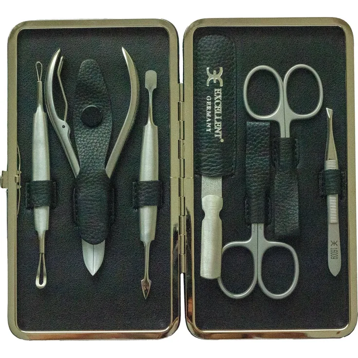 Excellent Solingen Maniküre-Pediküre-Set 7-teilig mit Metallgehäuse, Komedonenheber, Nagelzange und mehr