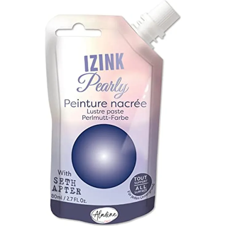Aladine 4552948 Izink Pearly Perlmuttfarbe, Ultra-deckend, für alle Untergründe – DIY und kreative Hobbys, electric blue, Gourde Souple 80 ml