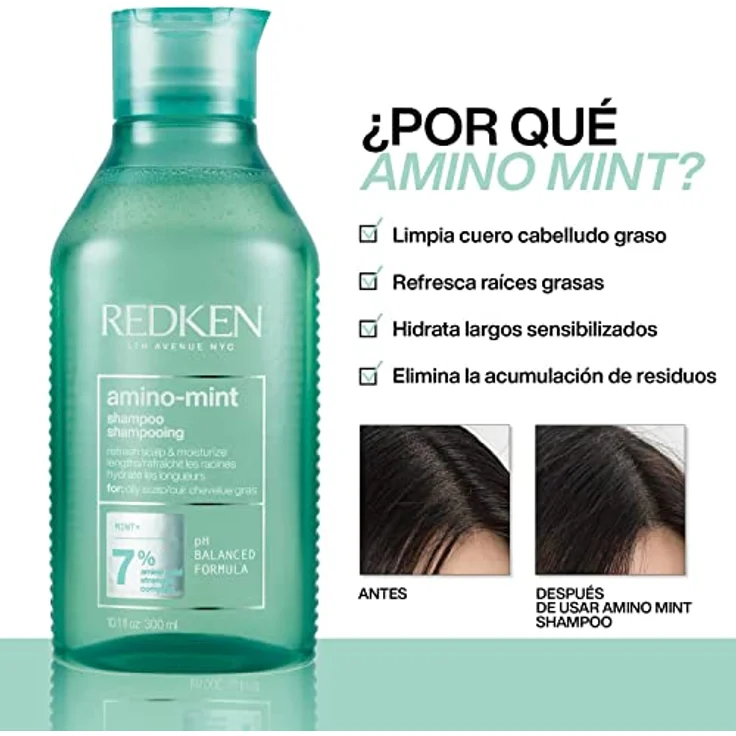 REDKEN Amino Mint Shampoo, 1000 ml - Sanftes Haarshampoo für fettiges Haar – Bild 2