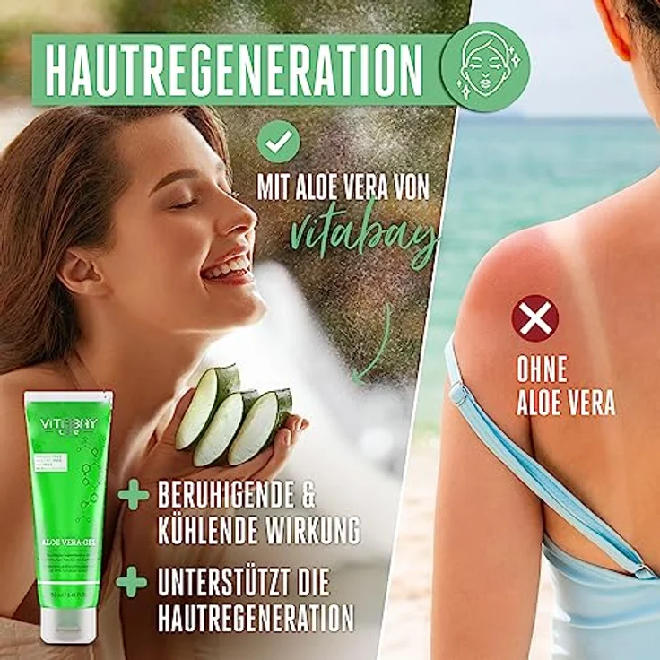 Vitabay Aloe Vera Gel 100 Prozent (99.9%) 250ml - Aloe Vera After Sun Lotion Sonnenbrand - Aloe Vera Herren Naturkosmetik - Aloe Vera Saft Salbe Feuchtigkeitscreme – Bild 2
