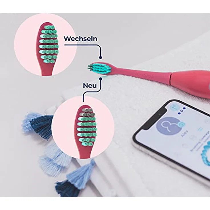 Playbrush Smart One Ersatzbürstenköpfe coral 2 St., Schalltechnologie, für eine schonende Zahnreinigung  – Bild 4