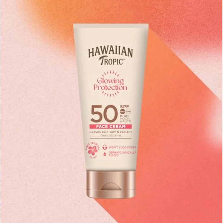 Hawaiian Tropic Glowing Protection Gesichts-Sonnenlotion, wasserfest, LSF 50, UVA- + UVB-Schutz, 50ml, tropischer Duft, mit Sheabutter – Bild 2