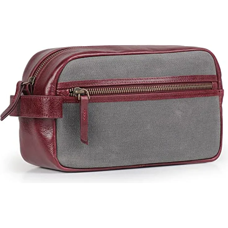 Londo Echtleder Reisetasche, Kulturtasche, Kosmetiktasche, Waschtasche - Unisex (Kastanienbraun)