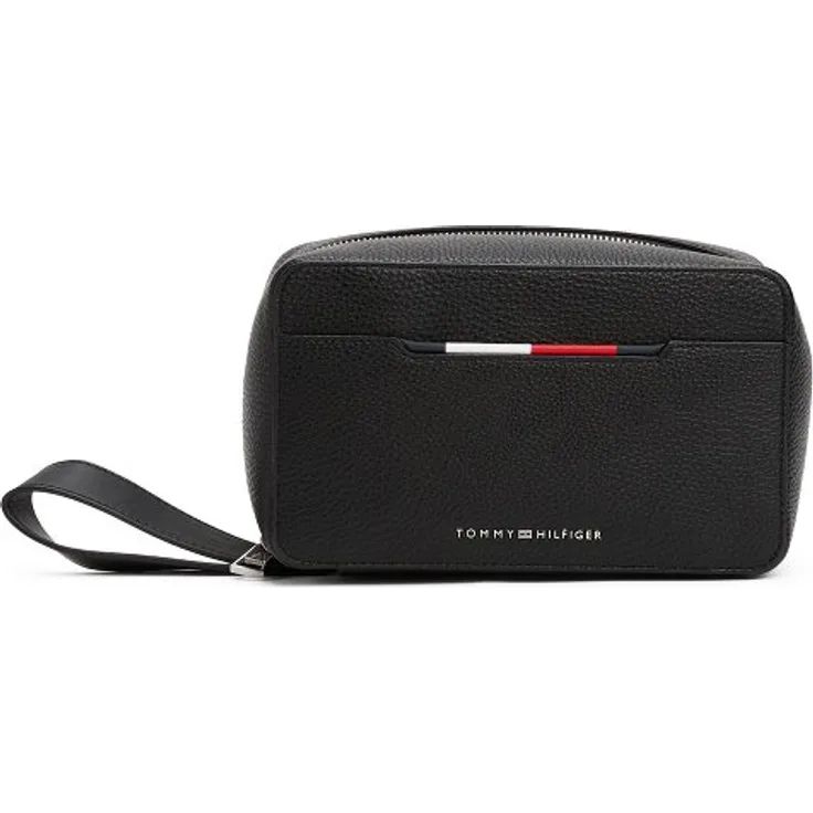 Tommy Hilfiger Central Kulturbeutel, 21 cm, schwarz, 100% Polyurethan, praktische Größe 21 x 10.5 x 12.5 cm