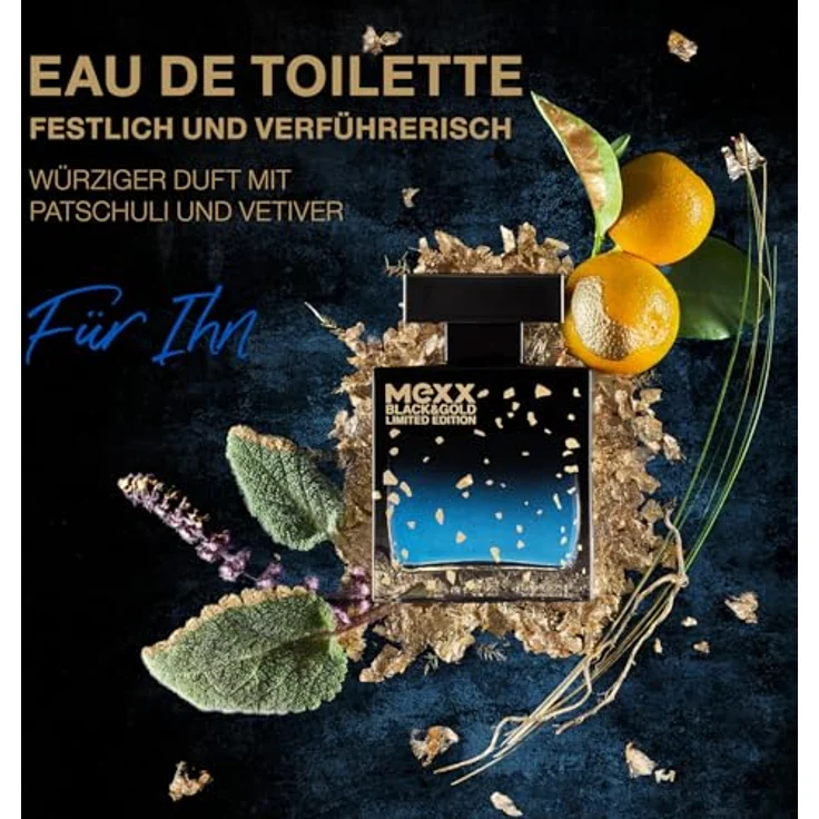 Mexx Black & Gold Limited Edition Man Eau de Toilette, holzig-fruchtiger Herrenduft, 30ml, langlebig und einfach in der Anwendung – Bild 4