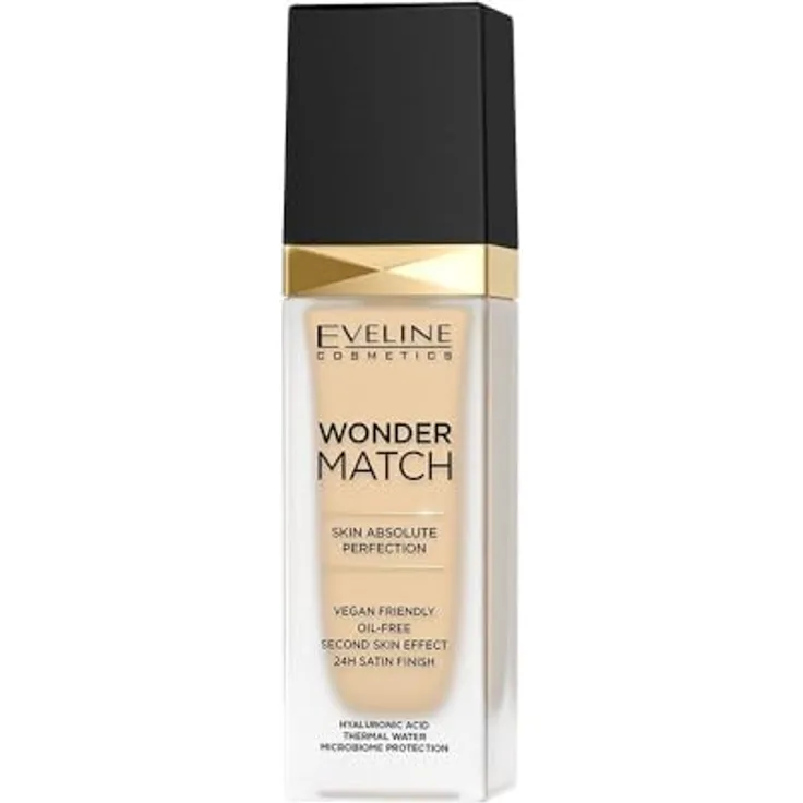 Eveline Cosmetics Wonder Match Luxus-Adaptive Foundation - Farbton Nr. 45 Honey | Vegan, Ölfrei, Perfekte Deckkraft & 24H Makelloses Finish, 30ml