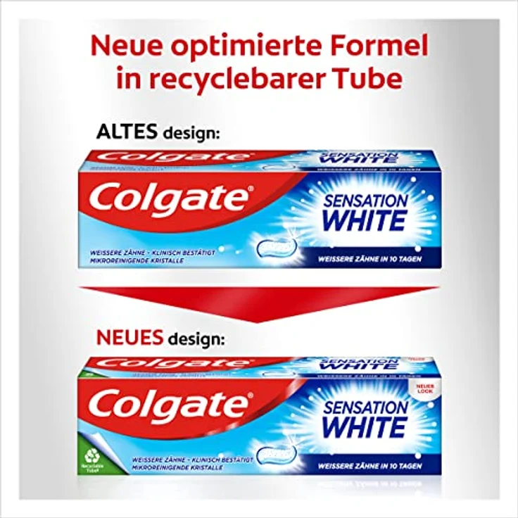 Colgate Sensation White Zahnpasta, 75 ml, zahnschmelzschonende Zahnaufhellung mit mikroreinigenden Kristallen und Karies-/Plaqueschutz – Bild 2