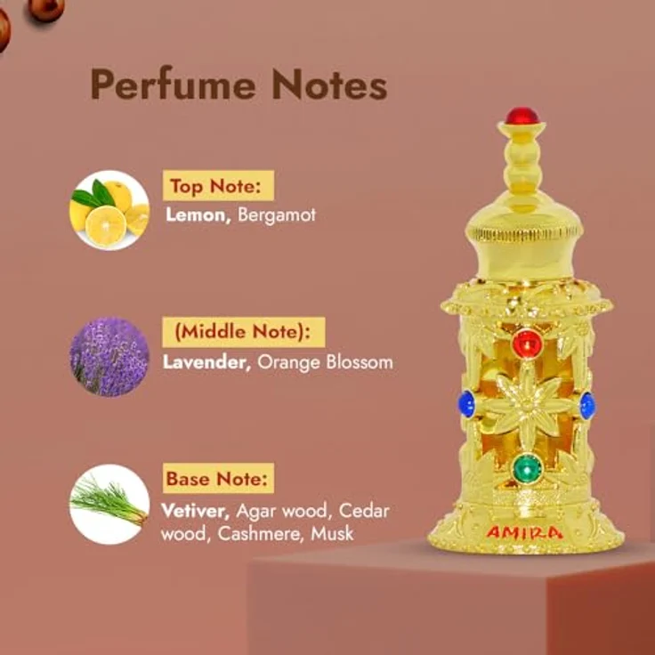 Al Haramain Amira Gold Parfümöl, 12 ml, Damenduft mit noten von Bergamotte, Orange, Jasmin, und Zedernholz – Bild 3