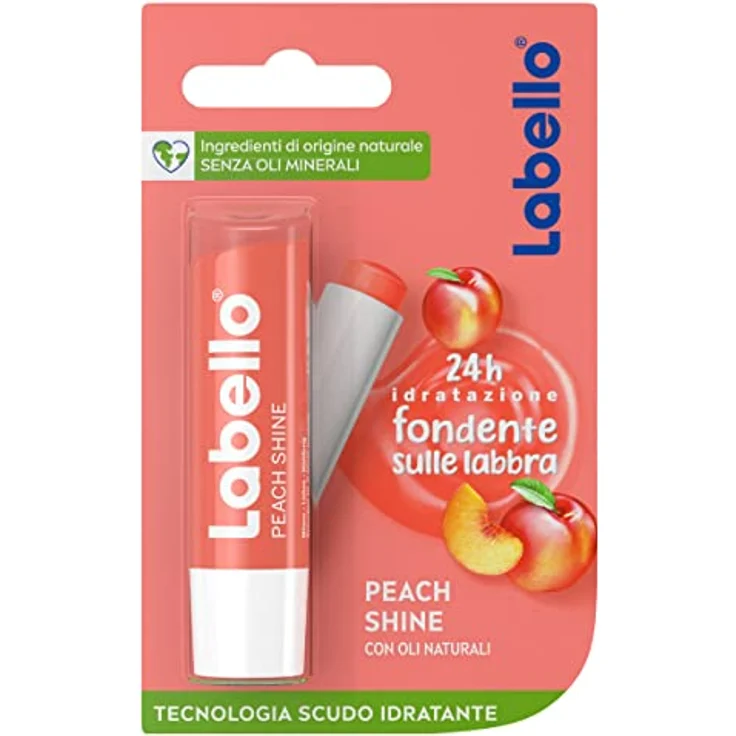 Labello Peach Shine Lippenbalsam 4,8 g, feuchtigkeitsspendender Lip Balm mit Pfirsicharoma und Farbpigmenten, 24h Schutz mit Sheabutter – Bild 1