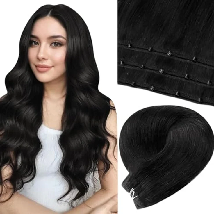 LaaVoo Micro Tressen Extensions Echthaar #1b, 40cm, 50g, Easy Fit EZE Weft Haarverlängerung mit Remy Echthaar und Mikroperlen – Bild 1